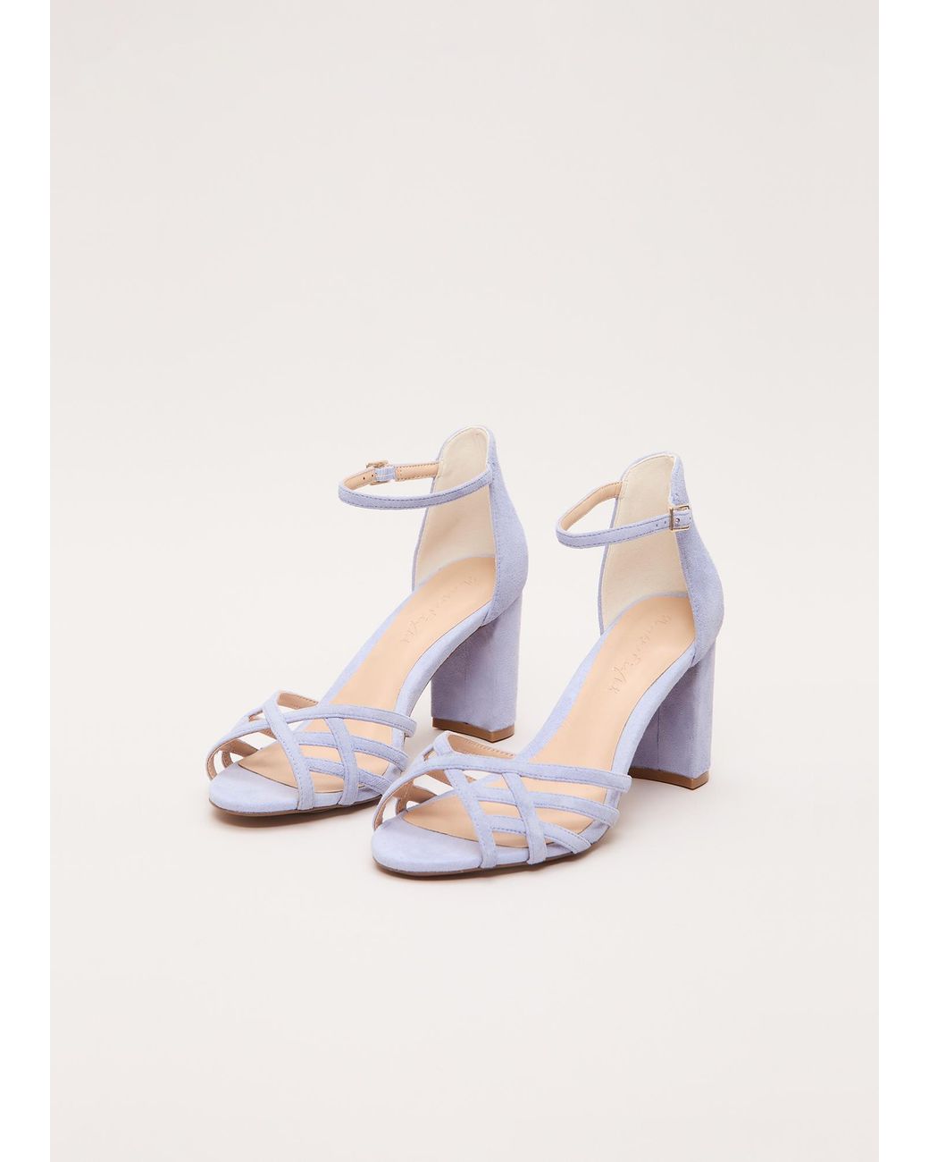 Phase Eight White Suede Strappy High Block Sandals