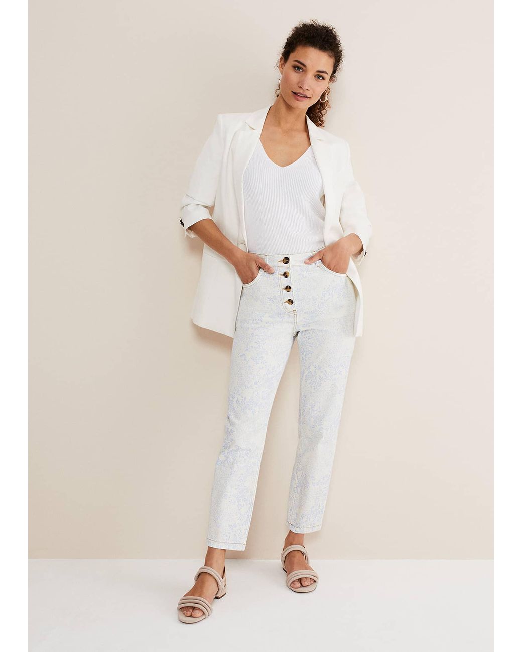 Phase Eight White Cordelia Floral Straight Leg Jeans