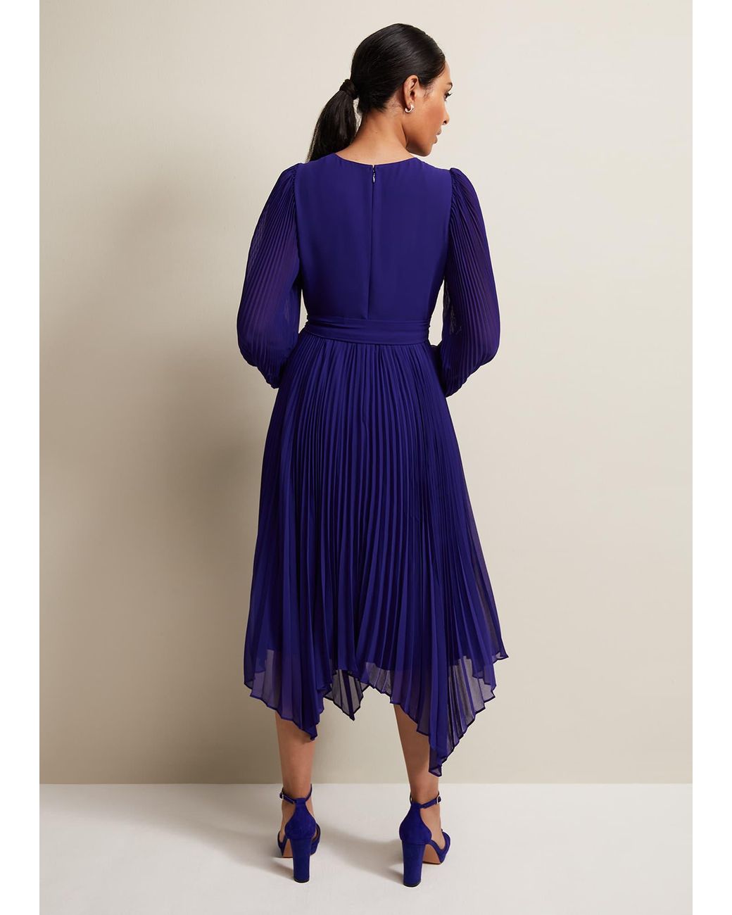 Phase Eight Tiffany Lace Pleated Midi Dress, Cobalt, 6