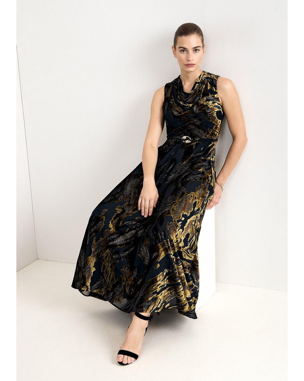 Phase Eight Black Carrie Velvet Printed Shift Maxi Dress
