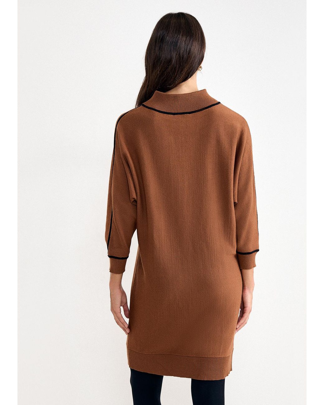 Phase Eight Brown Hallie Knitted Long Sleeve Tipped Midi Dress