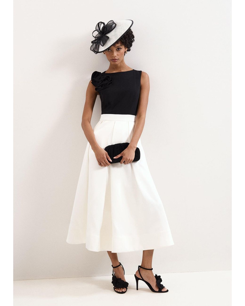 Phase Eight White Perla Satin Midi Dress