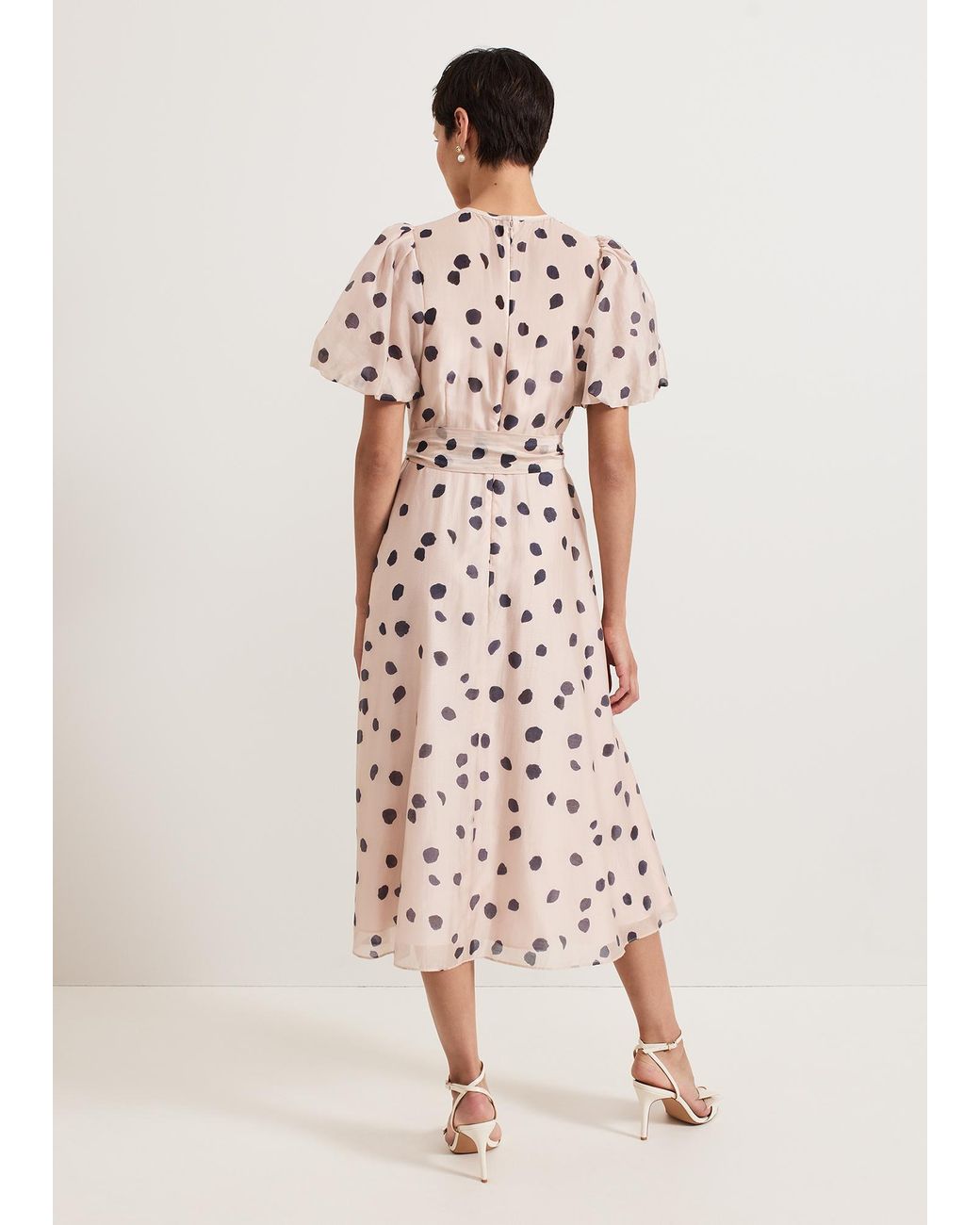 Phase Eight White Nicola Spot Ruffle Midi Dress