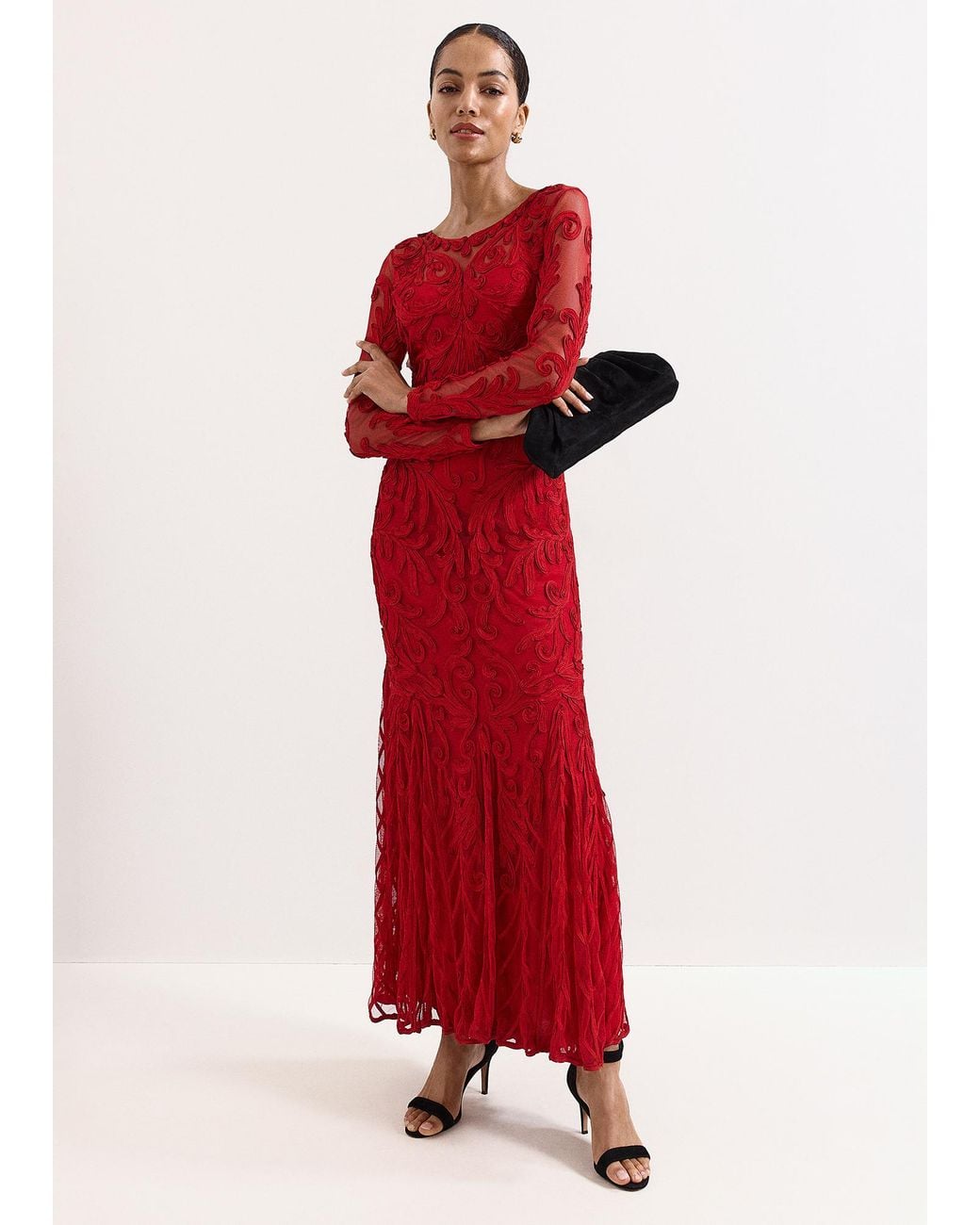 Phase Eight Red Phoenix Maxi Tapework Dress
