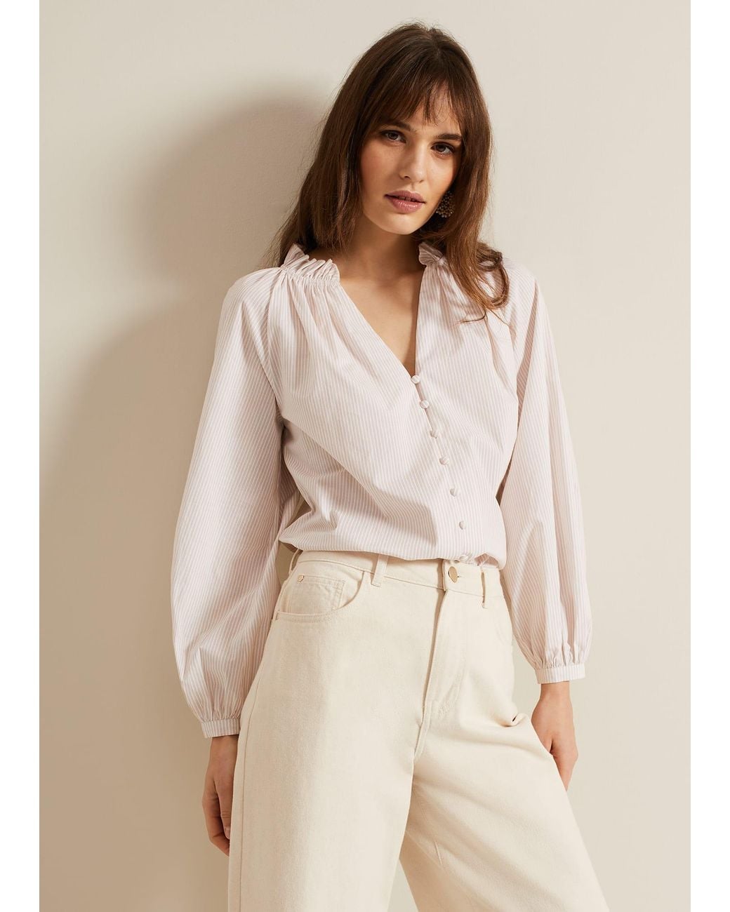 Phase Eight Natural Seraphina Stripe Frill Shirt