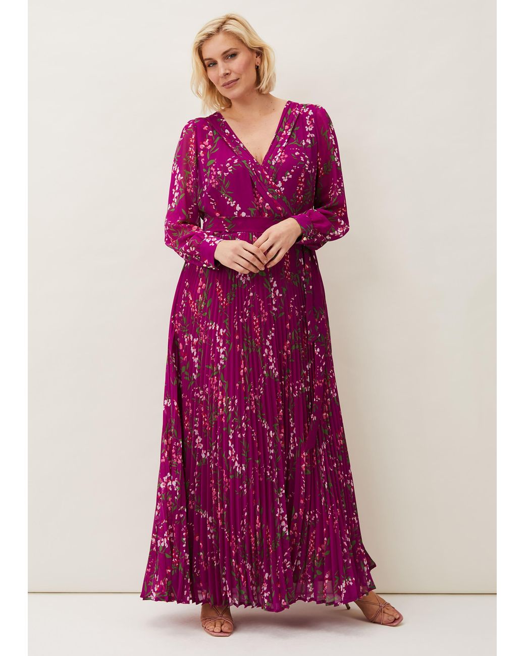 Phase Eight Purple Carmen Pleated Floral Dress