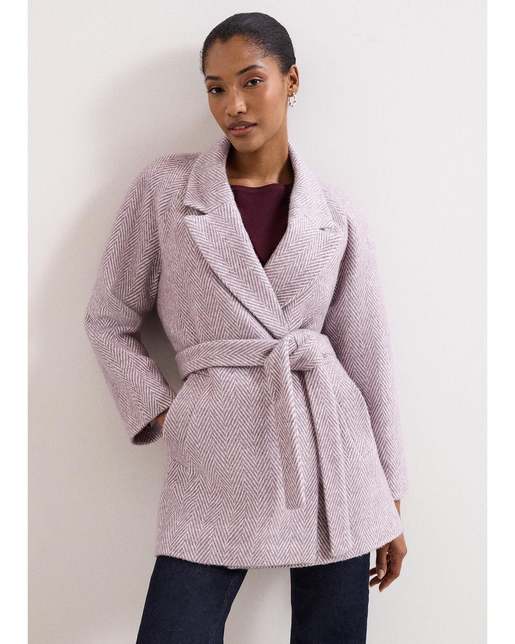 Phase Eight Pink Niamh Herringbone Wrap Coat
