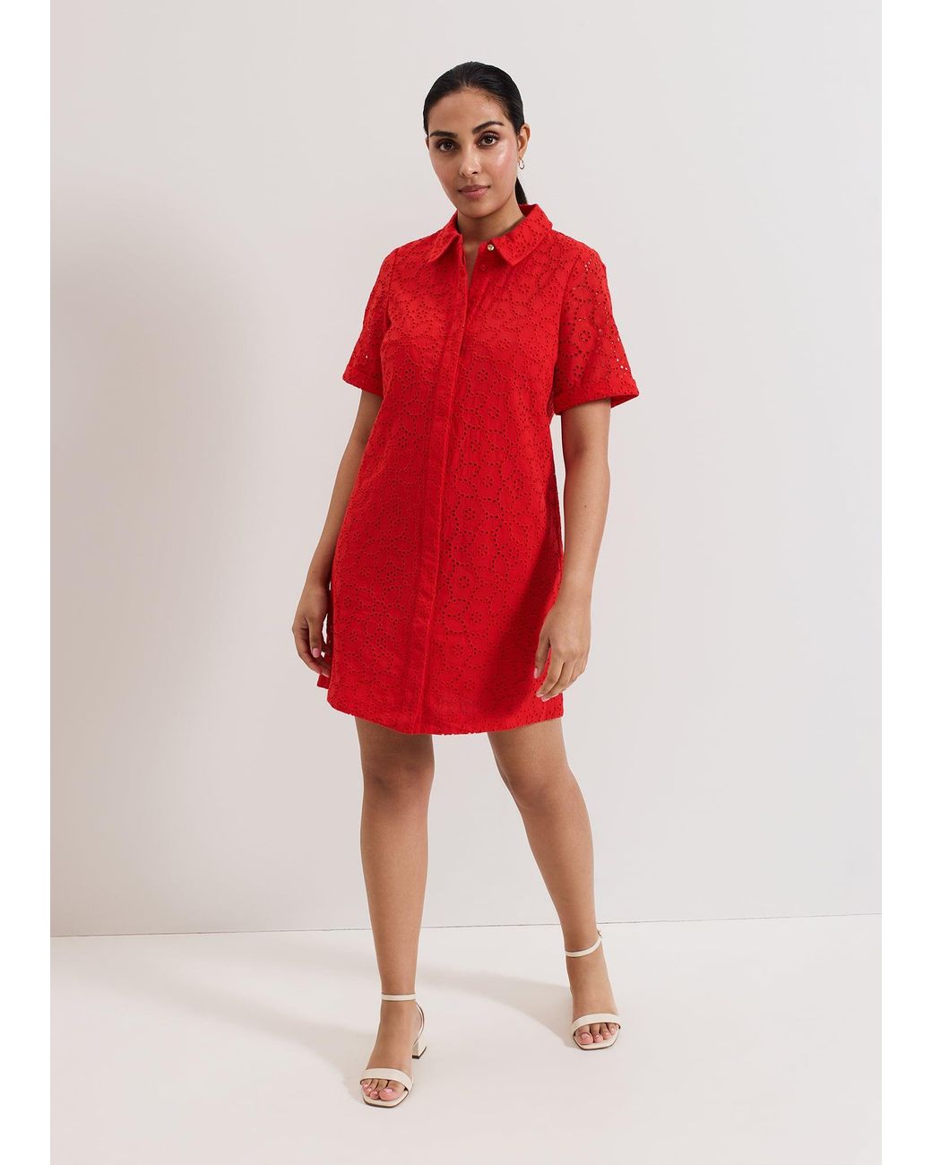 Phase Eight Red Petite Nicky Broiderie Dress