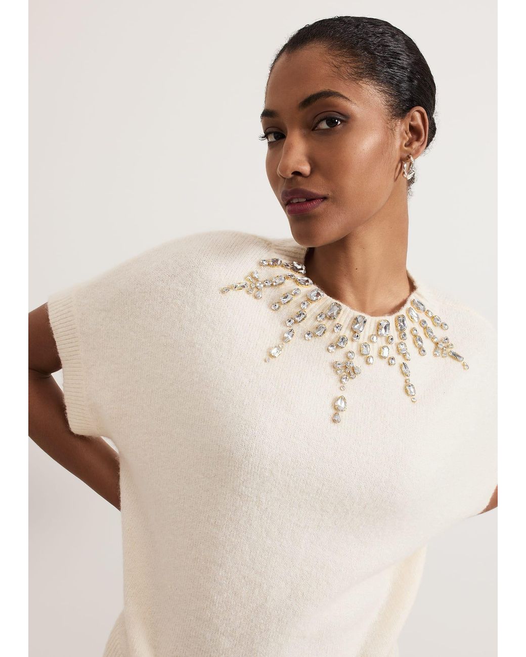 Phase Eight Natural Allie Tabard Jewelled Top