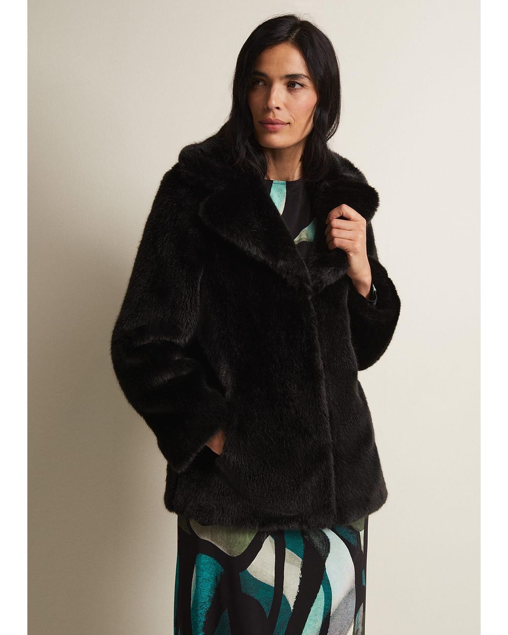Phase Eight Black Megan Faux Fur Coat