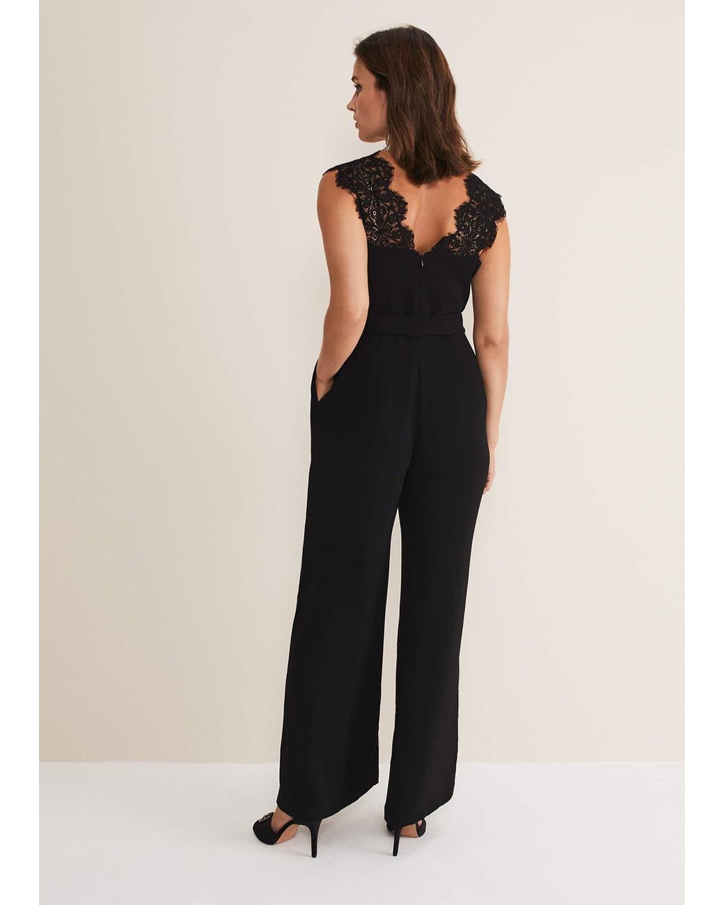 Phase Eight Natural Lia Sleeveless Lace Detail Jumpsuit