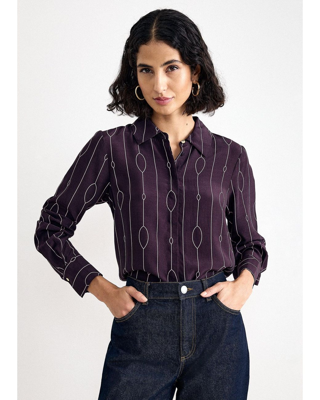 Phase Eight Blue Jacqueline Geo Collared Long Sleeve Blouse