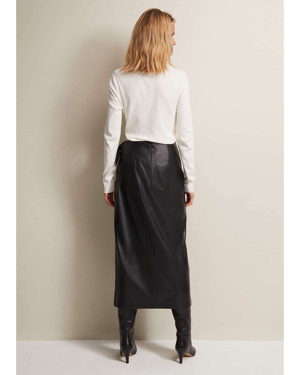 Phase Eight Natural Noha Faux Leather Wrap Maxi Skirt