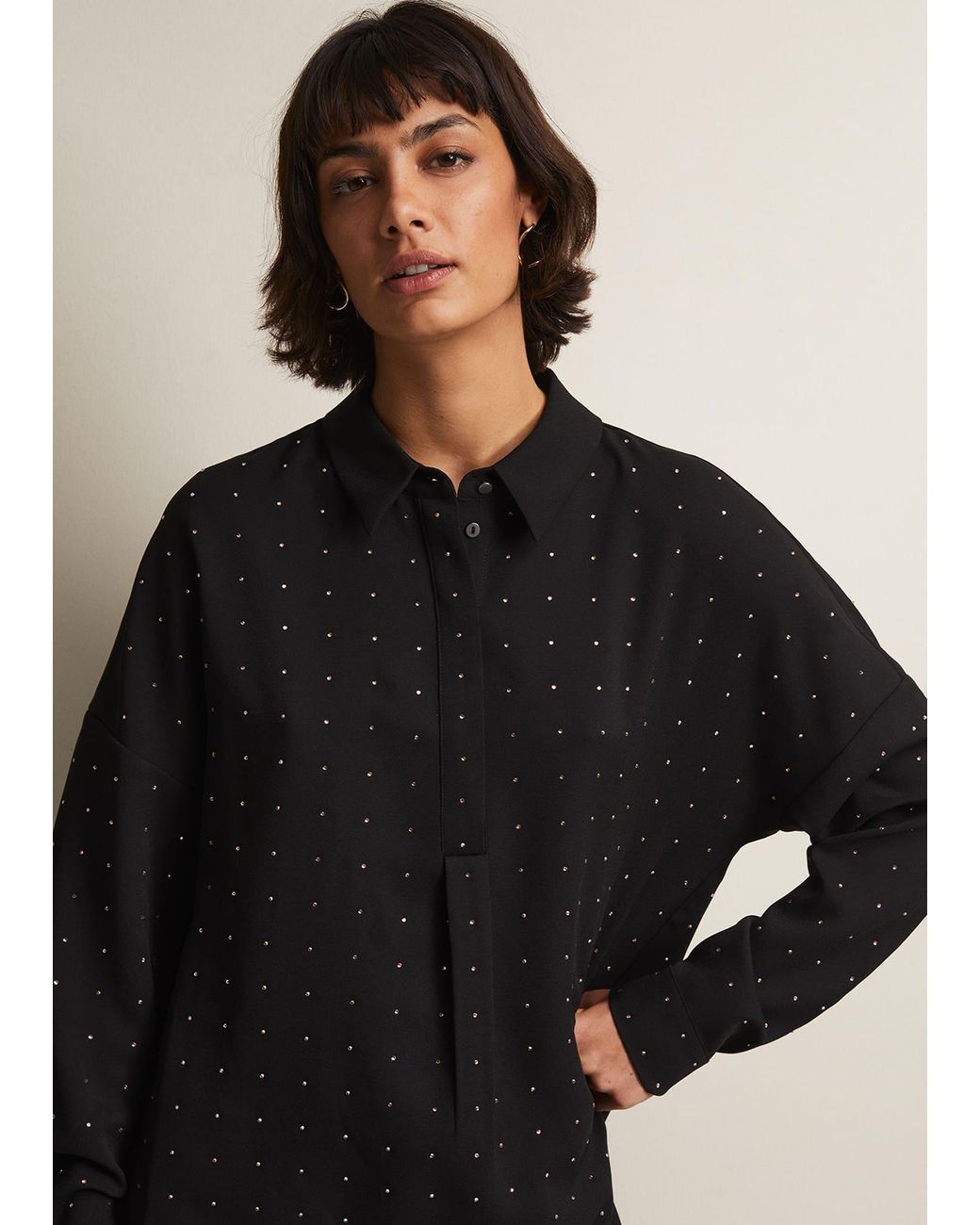 Phase Eight Black Elowen Embellished Longline Shirt