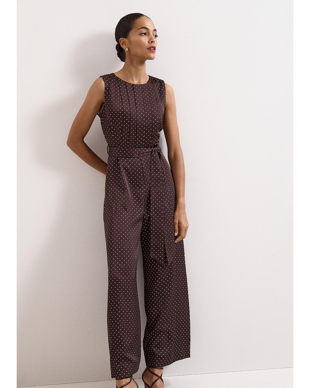 Phase Eight Brown Petite Janine Spot Straight Leg Jumpsuit