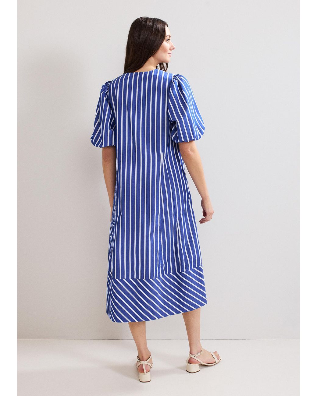 Phase Eight Blue Lotty Stripe Godet Midi Dress