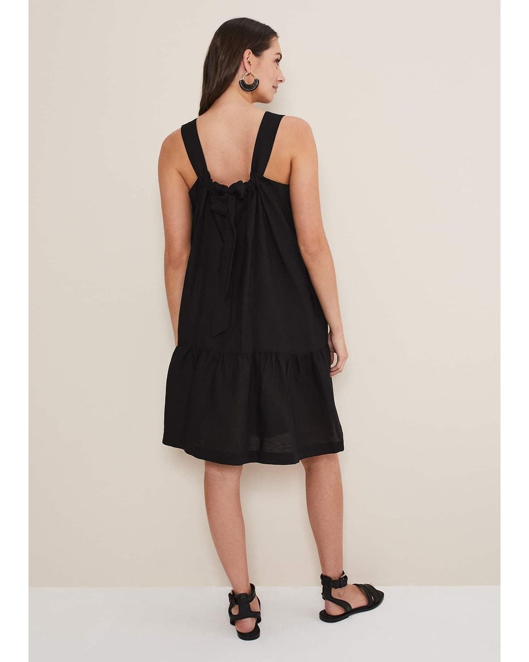 Phase Eight Black Mandy Strappy Linen Bow Back Swing Dress