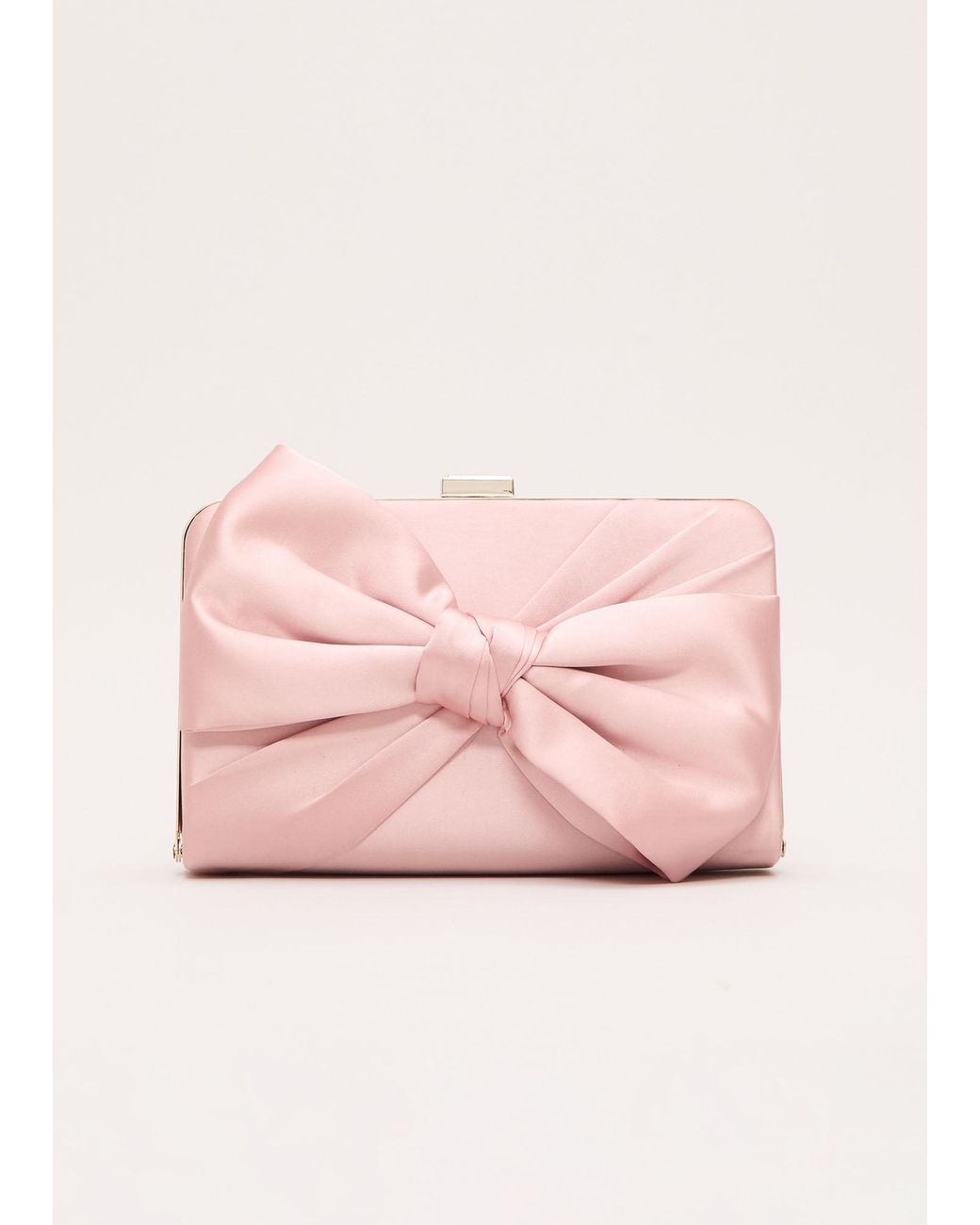 Phase Eight Pink Satin Knot Front Box Clutch Bag
