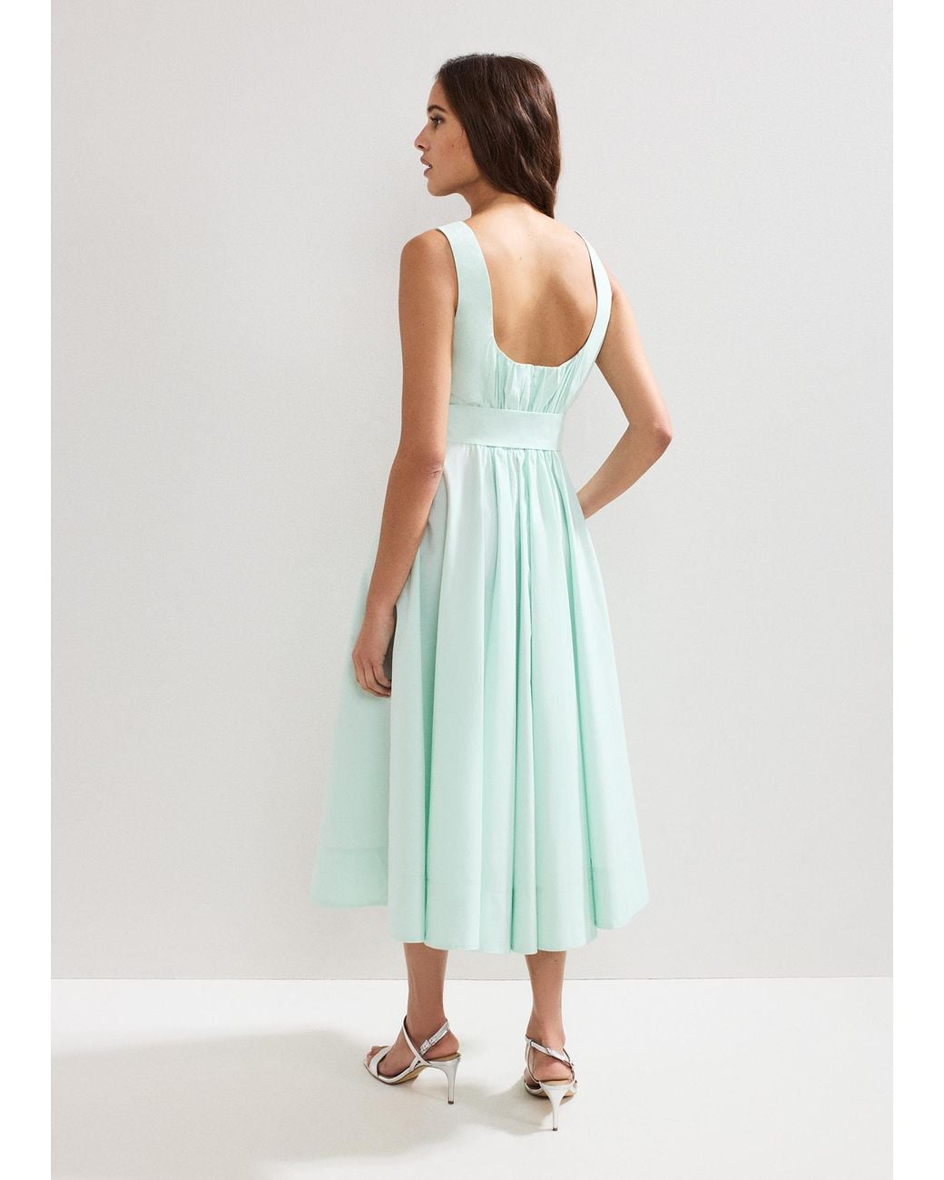 Phase Eight Green Melinda Cotton Tie Midi Dress