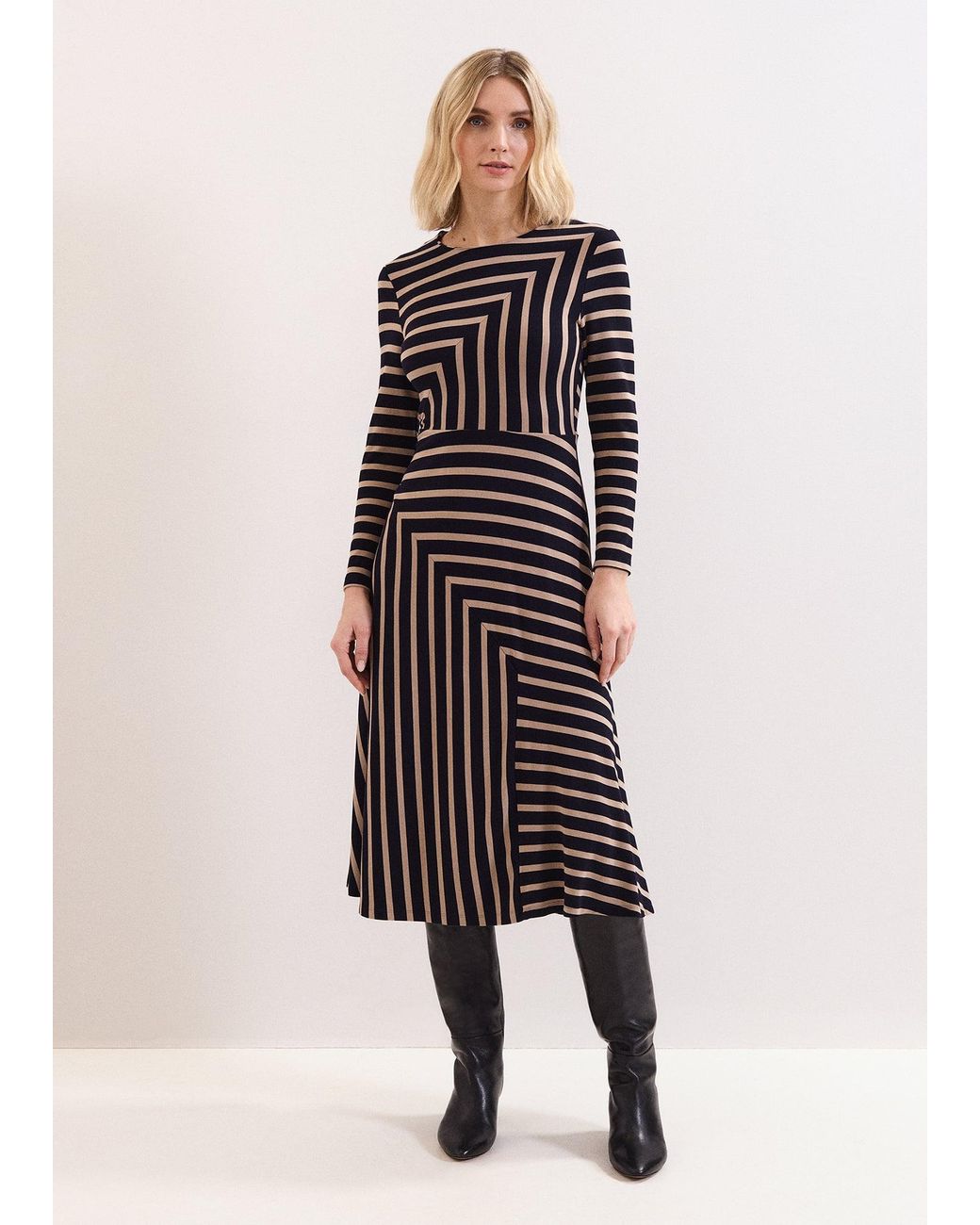 Phase Eight White Mia Stripe Midi Dress