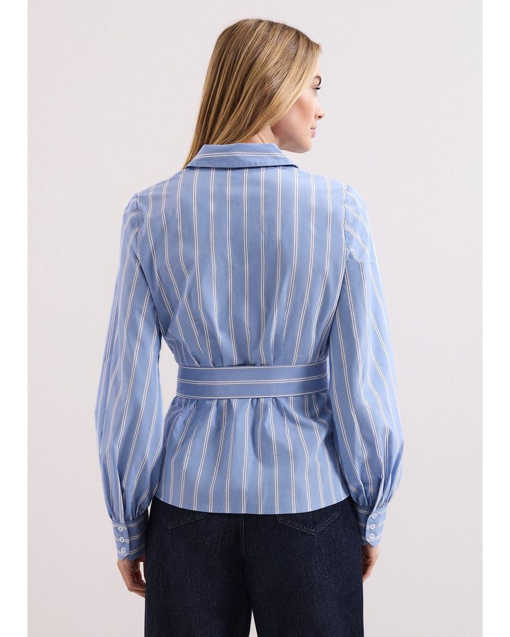 Phase Eight Blue Dakota Tie Waist Stripe Shirt