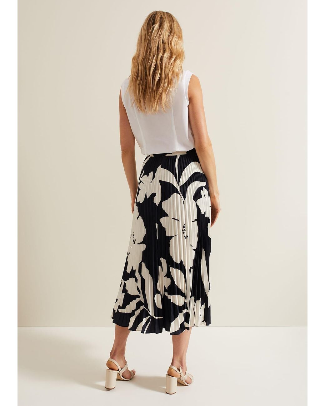 Phase Eight Natural Elmina Floral Pleated Skirt