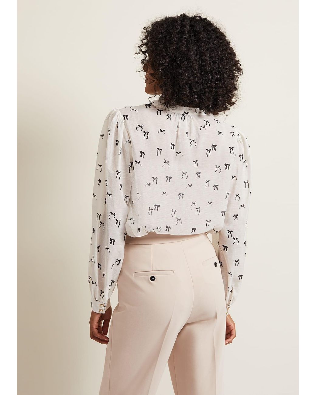 Phase Eight White Taytum Bow Print Blouse