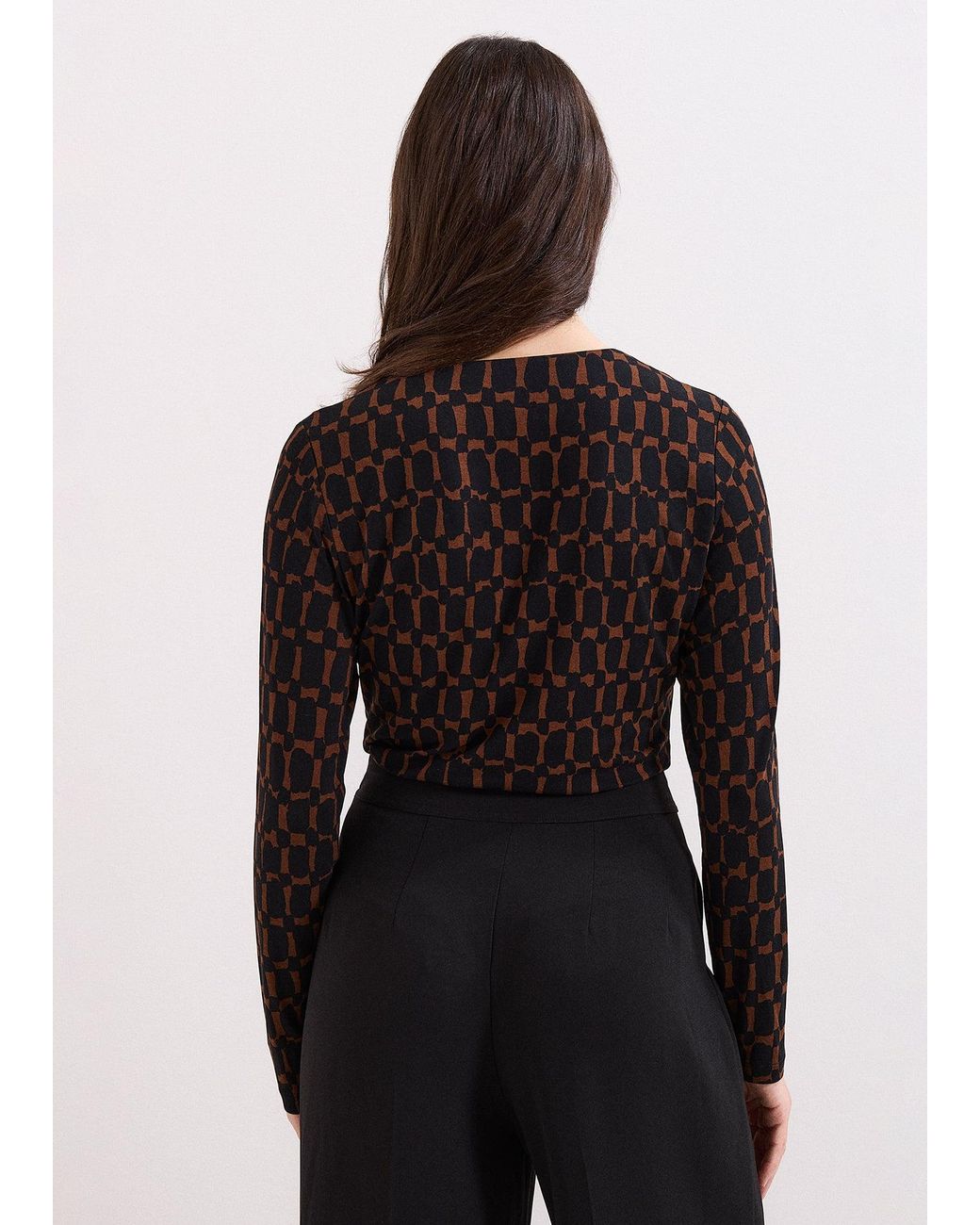 Phase Eight Black Brooke Geo Pleat Front Long Sleeve Top