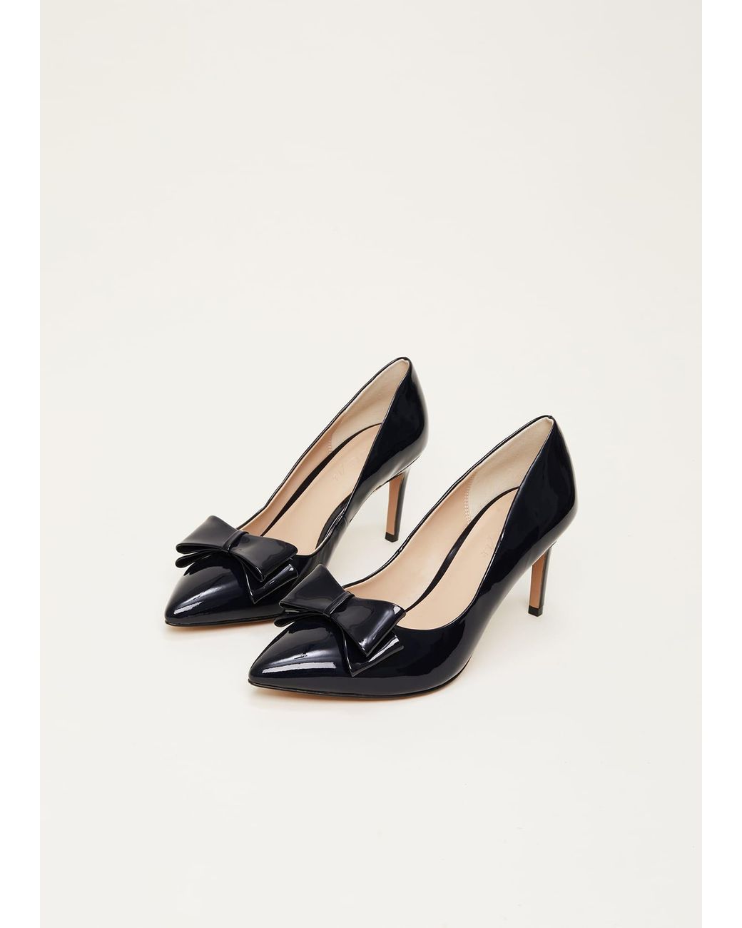 Phase Eight White Patent Bow Court Shoe