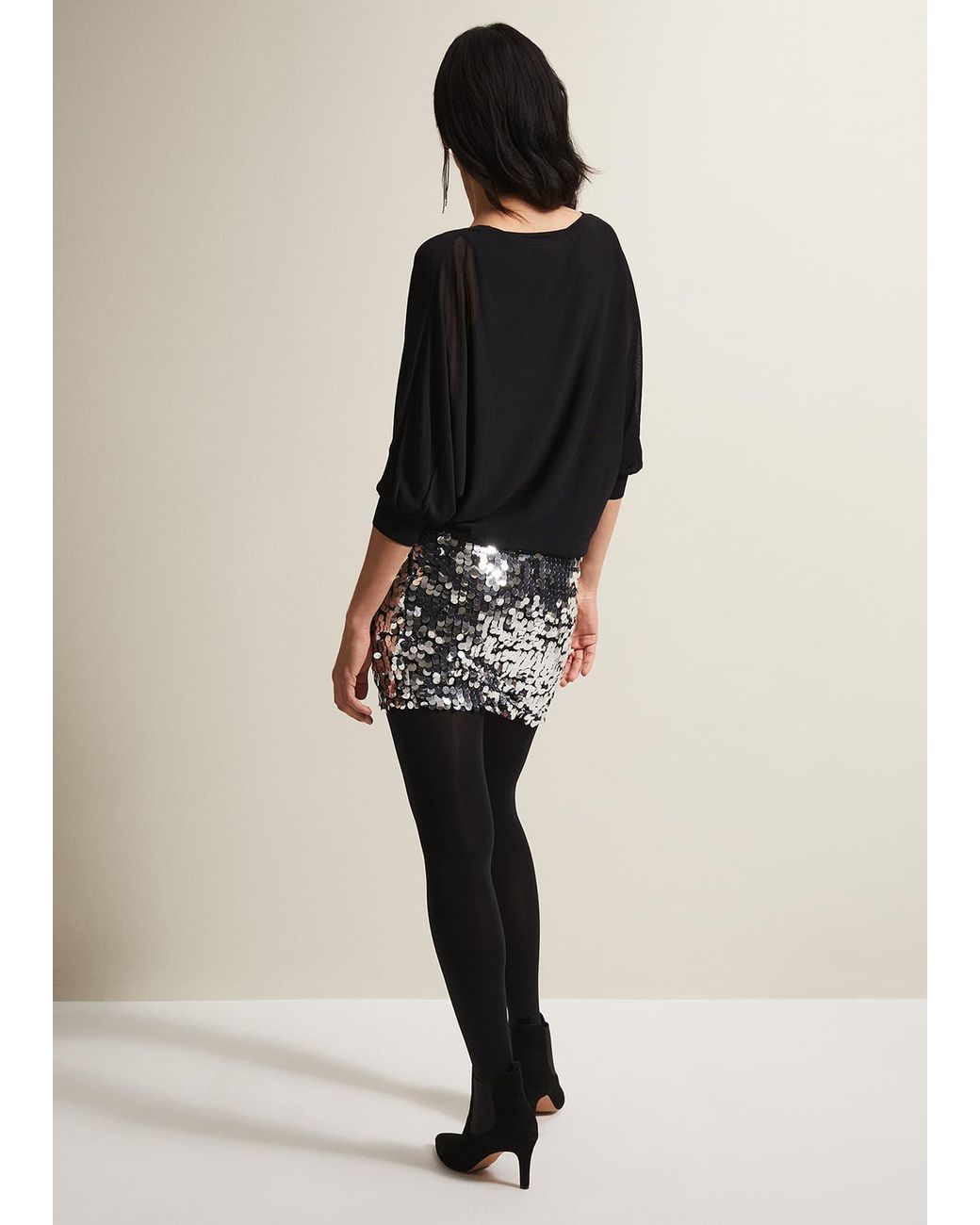 Phase Eight Black Becca Sequin Batwing Mini Dress