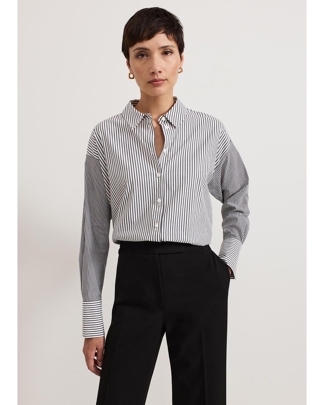 Phase Eight Gray Mixed Stripe Shirt