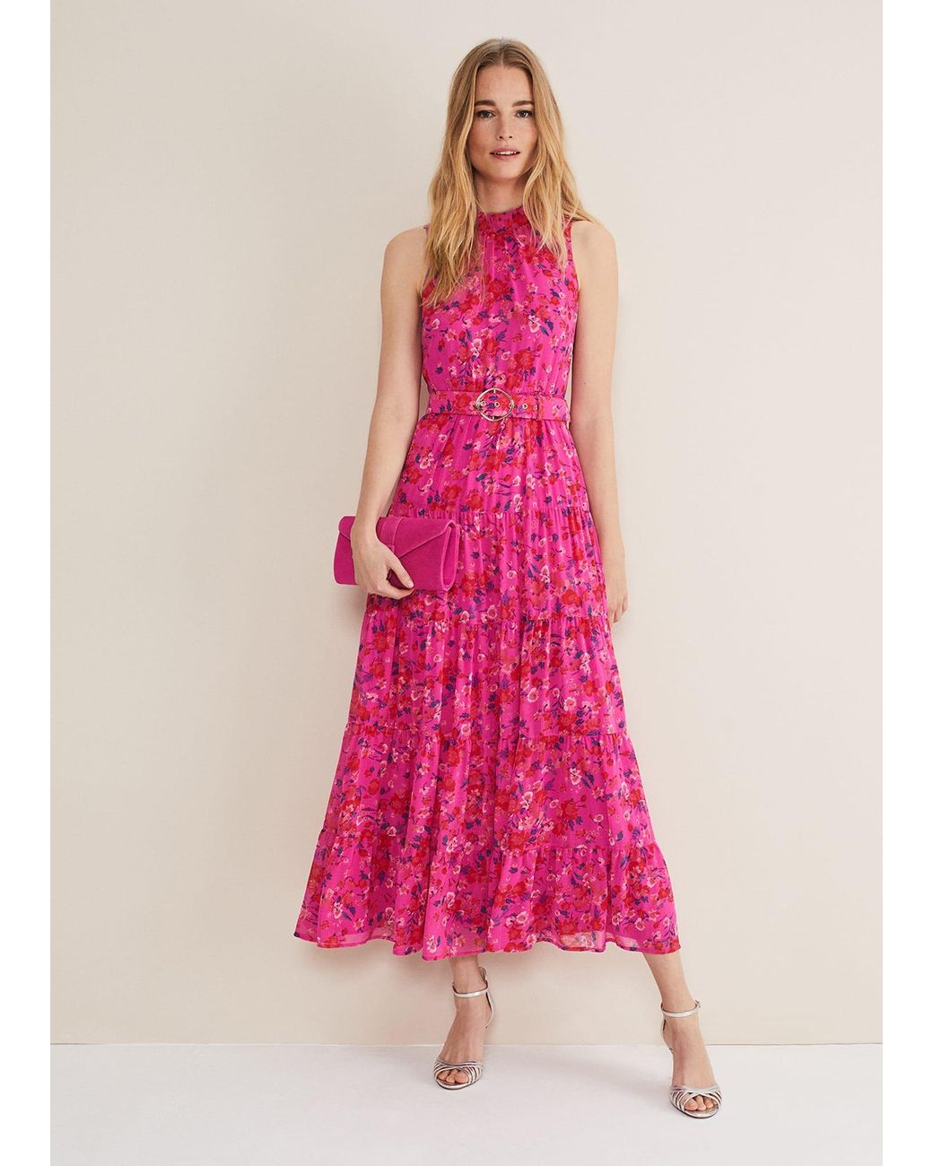 Phase Eight 's Kara Tiered Belted Floral Maxi Dress in Pink | Lyst UK