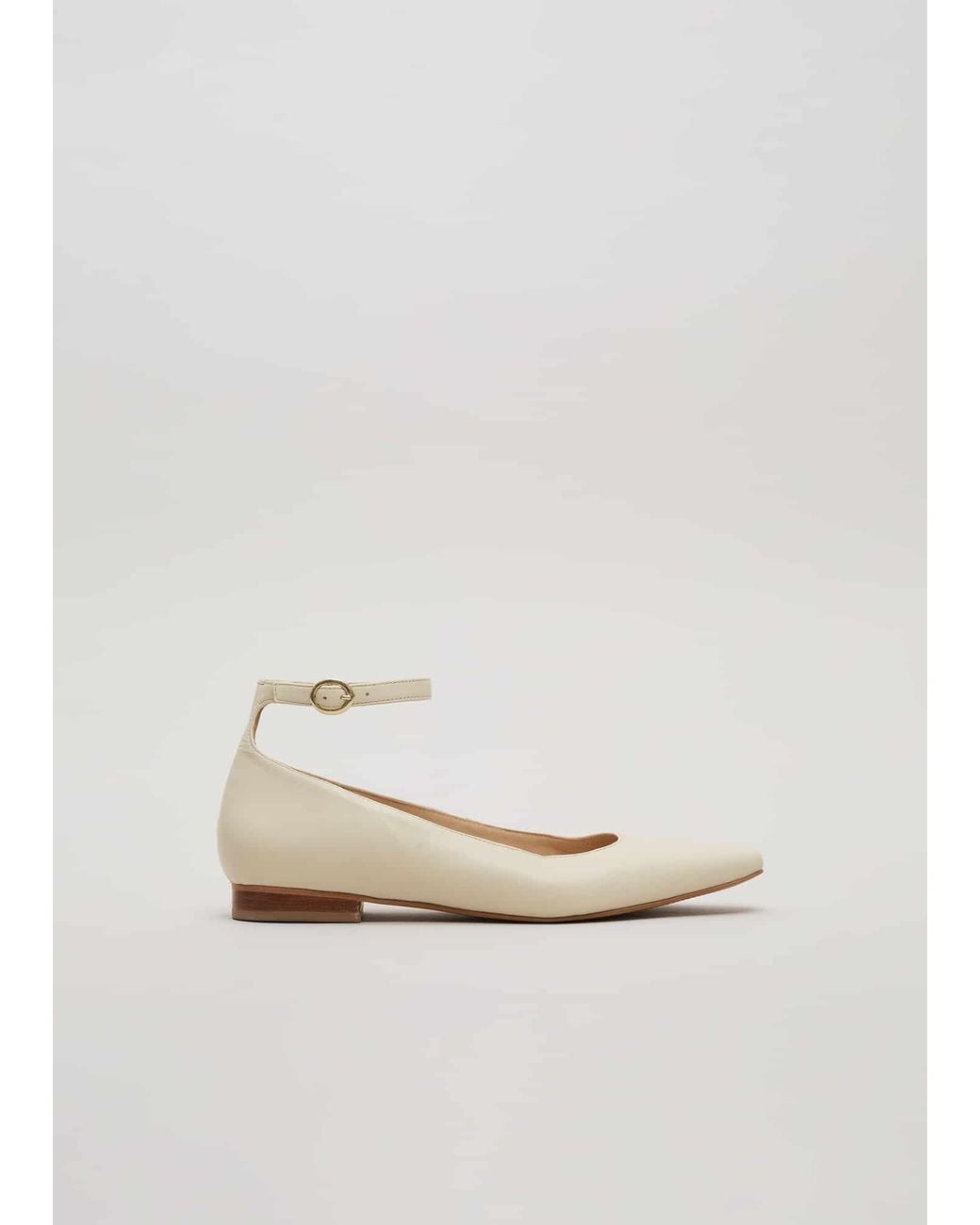 Phase Eight White Leather Almond Toe Ankle Strap Ballerina