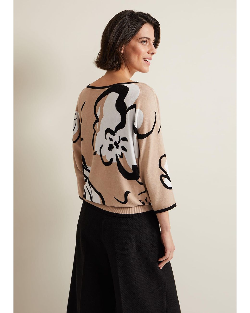Phase Eight Natural Laurie Ink Floral Knitted Top