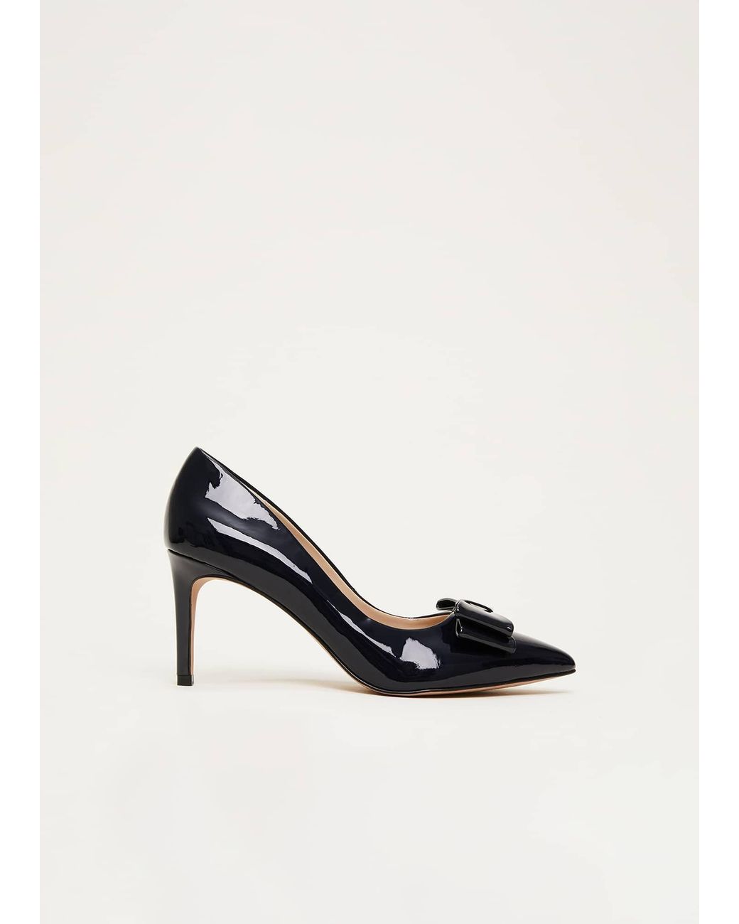 Phase Eight White Patent Bow Court Shoe