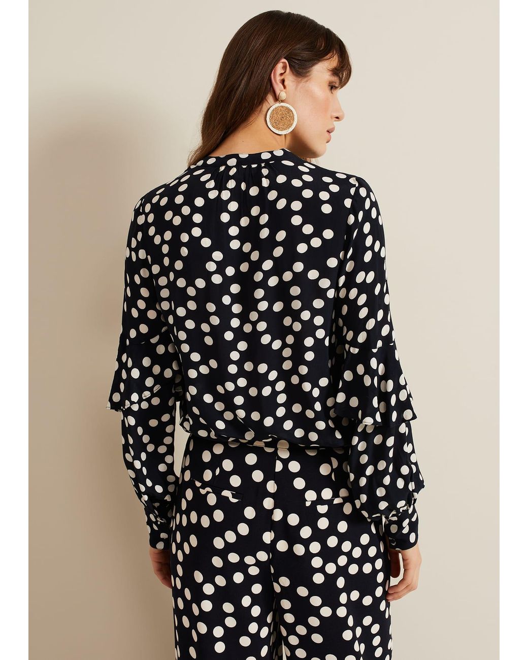 Phase Eight Natural Peyton Polka Dot Frill Blouse