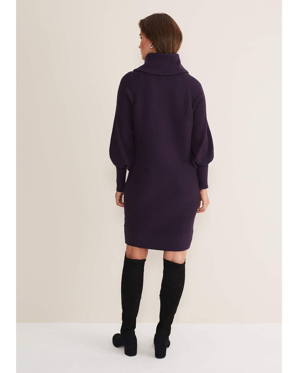 Phase Eight Blue Erma Rippled Cowl Neck Knit Dress