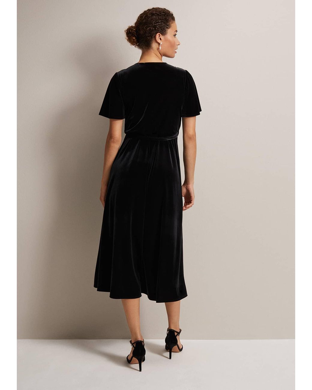 Phase Eight Black Julissa Velvet Ruffle Wrap Midi Dress