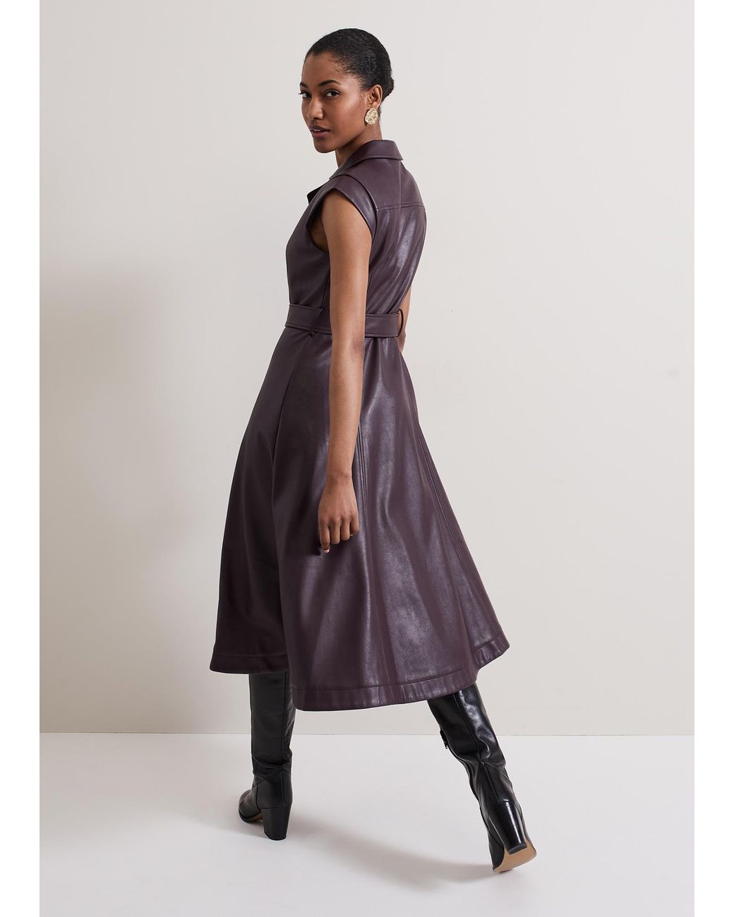 Phase Eight Red Ellie Faux Leather Shirt Dress