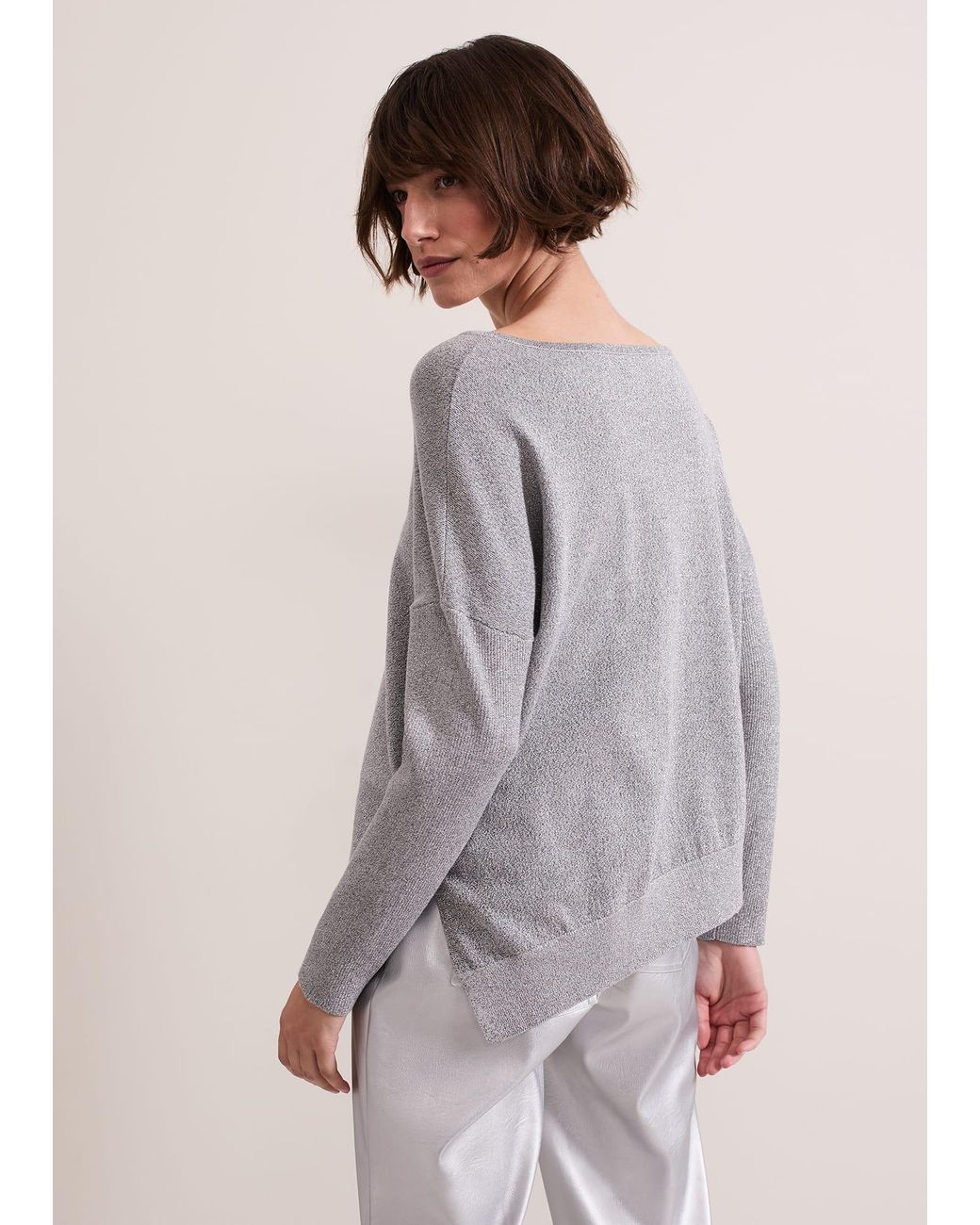 Phase Eight Gray Sofia Shimmer Asymetric Jumper