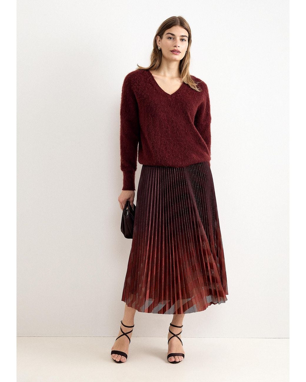 Phase Eight Red Gia Ombré Pleated Midi Skirt