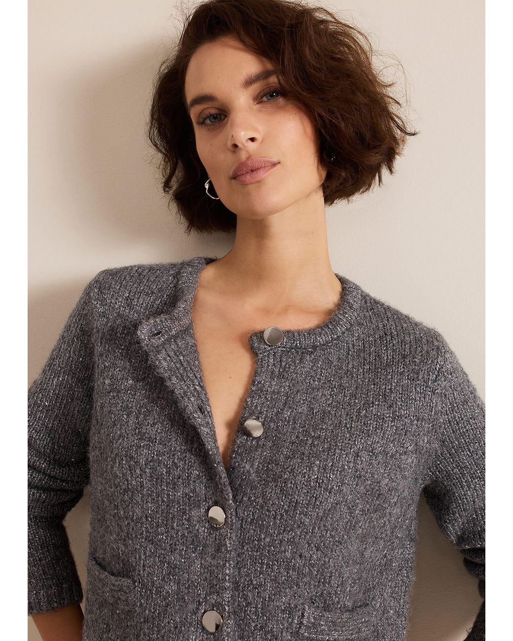 Phase Eight Gray Eden Sequin Knitted Jacket