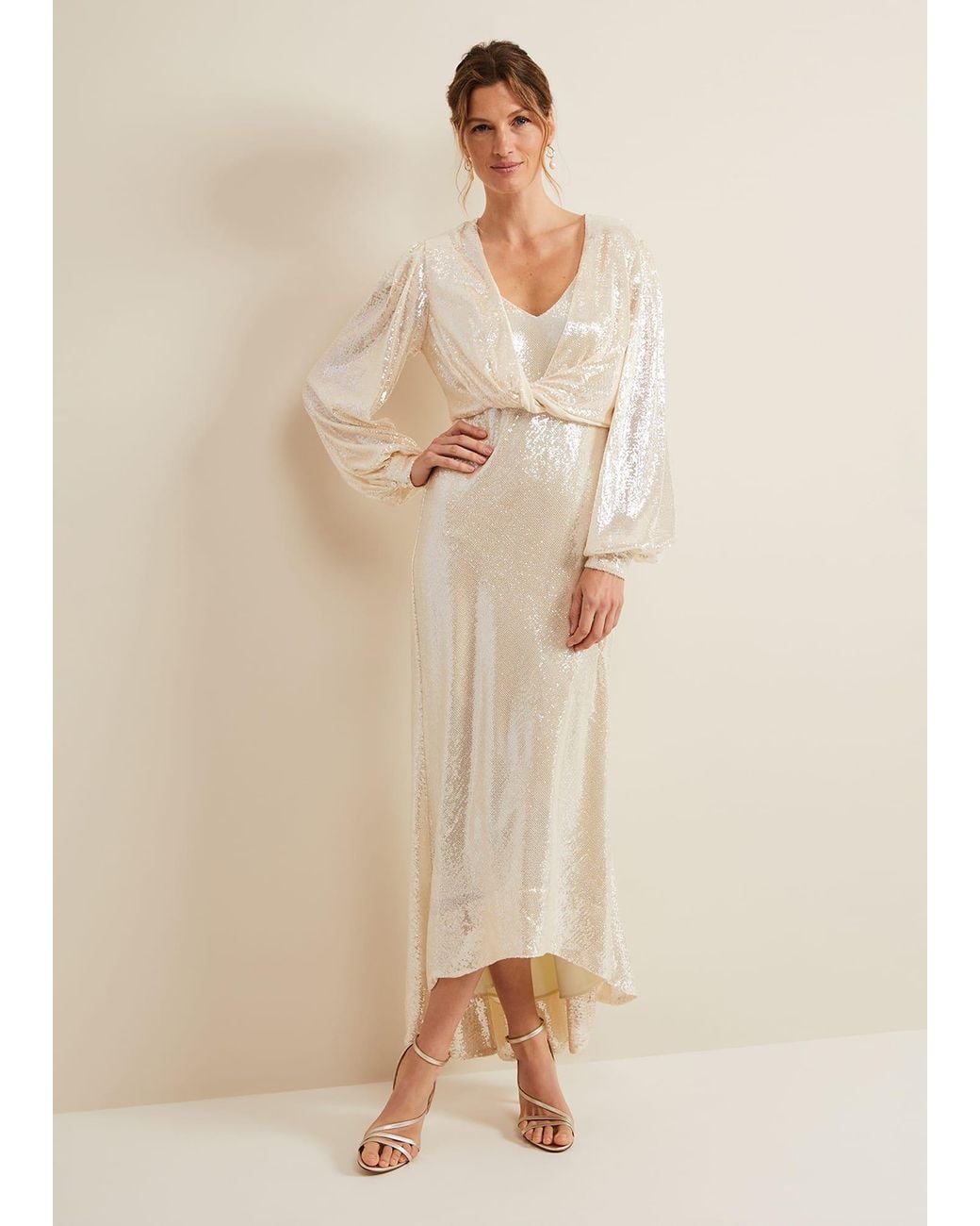 Phase Eight Natural Jamila Sequin Overlay Maxi Dress
