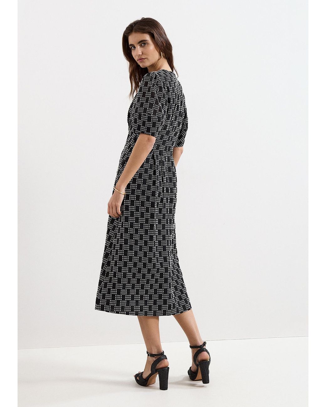 Phase Eight Black Yasmine Check Textured Midi Dress