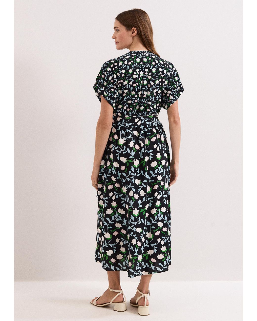 Phase Eight Black Luisa Floral Printed Midi Shirt Dress