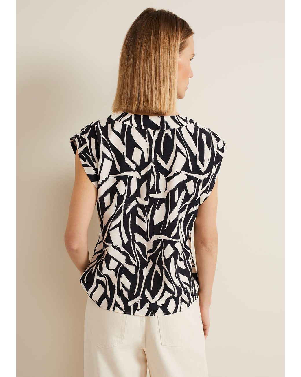 Phase Eight Natural Celyn Notch Printed Blouse
