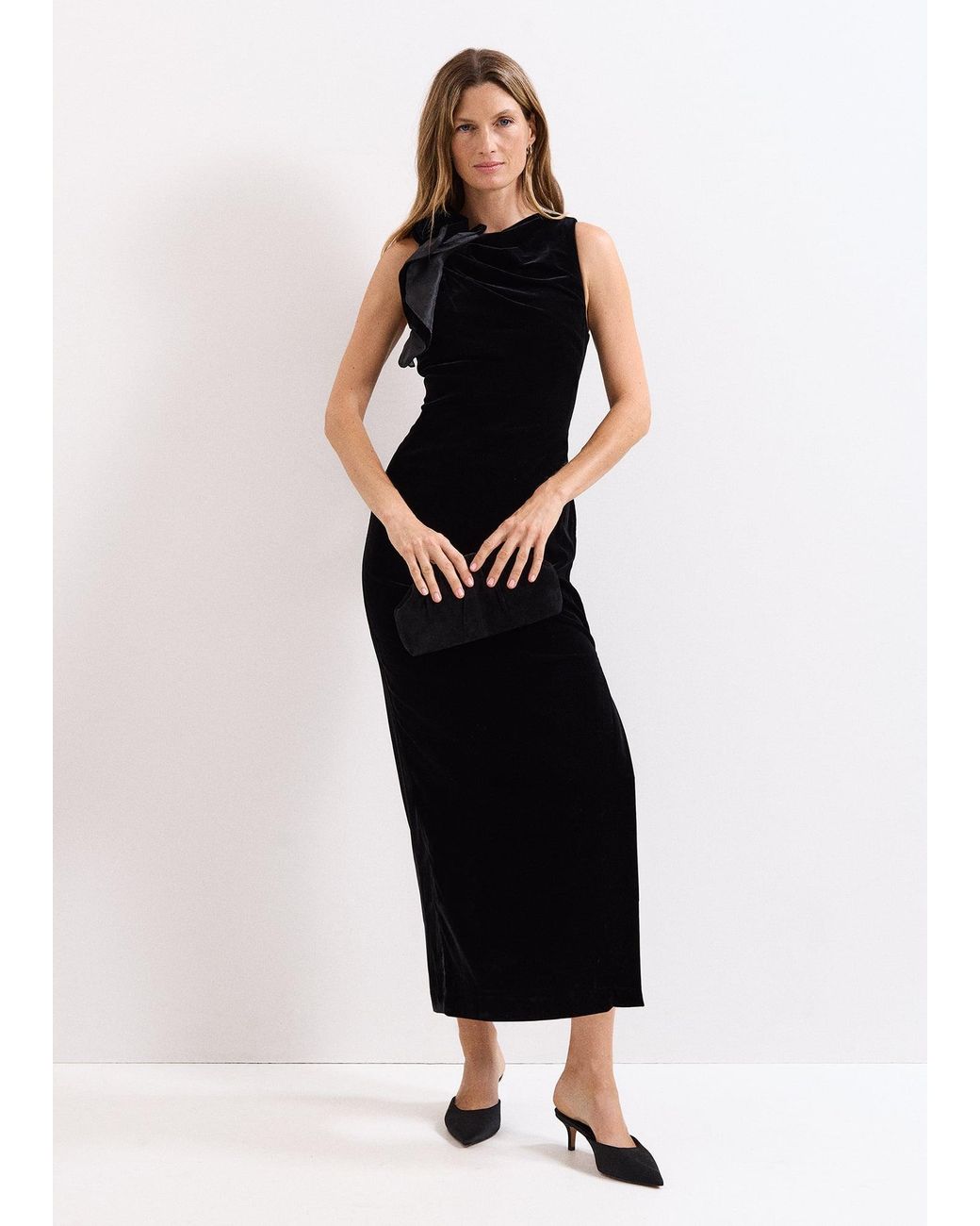Phase Eight Black Melony Velvet Ruffle Maxi Dress