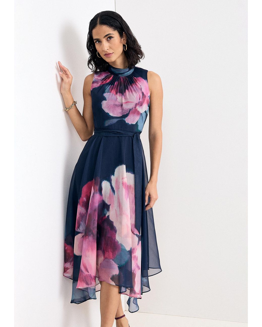 Phase Eight White Petite Lucinda Floral Chiffon Midi Dress