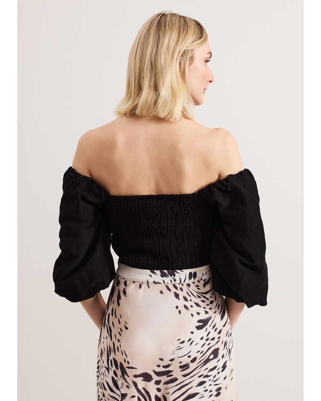 Phase Eight Black Asha Puff Sleeve Linen Blouse