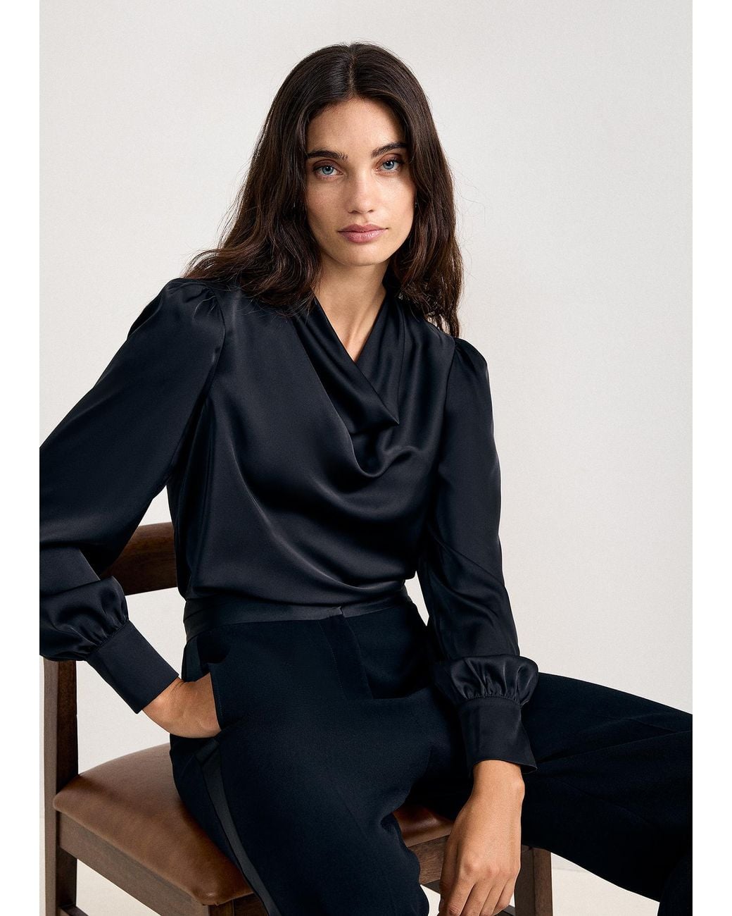 Phase Eight Blue Naomi Cowl Neck Satin Front Top
